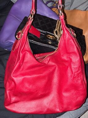Red Leather Hobo Shoulder Bag - Danier